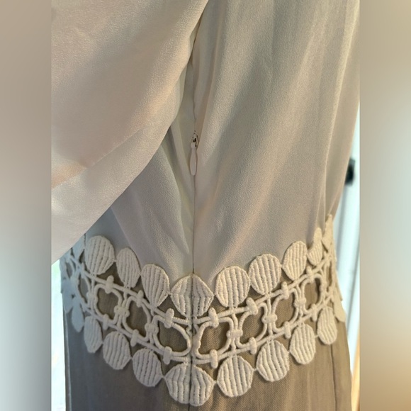 Kensie Linen & Rayon White and Tan Sheath Dress with Pleated Bishop Sleeves NWT - Picture 5 of 12